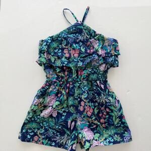 Janie & Jack Girls Blue Floral Halter Shorts Romper Size 8 Summer Party Casual